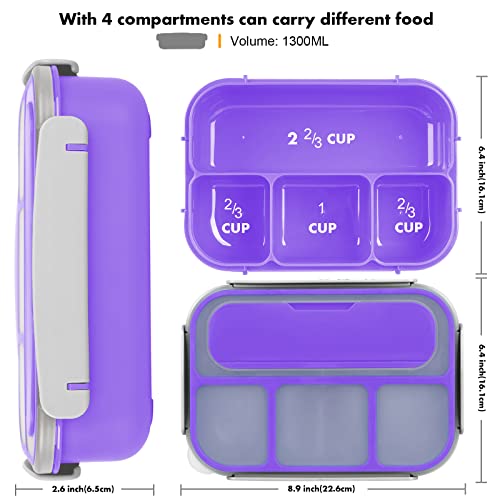 Yumuk Bento Box, Lunch Box Kids, 1300ML with 4 Compartment&Food Picks Cake Cups, Containers for Adults/Kids/Toddler, Leak-Proof, Microwave/Dishwasher/Freezer Safe(Purple) - Image 2