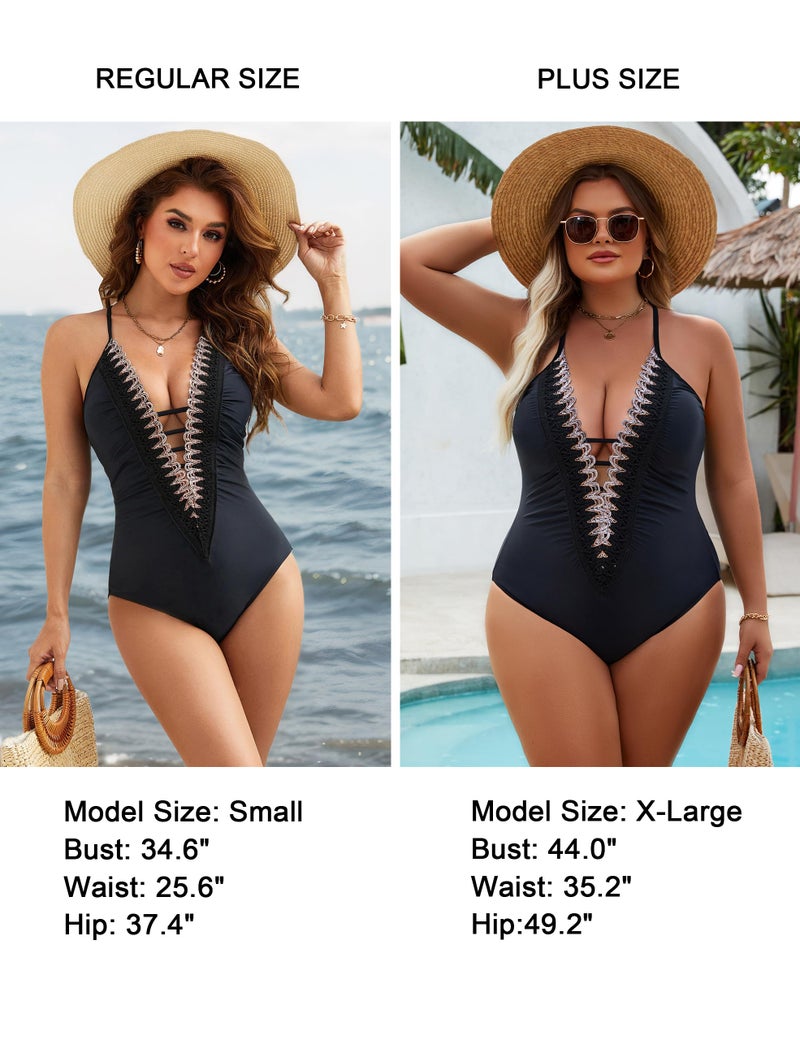 BMJL Women's Sexy One Piece Swimsuit Ruched Tummy Control Bathing Suit Plunge Color Block Swimwear 2026(M,Black) - Image 5