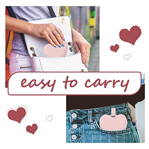SNOMEL Compact Stainless Steel Mirror, Heart Shaped Shatterproof Pocket Mirror with PU Leather Sleeve, Mini Unbreakable Purse Mirror Portable for Travel Makeup Bag, for Women Girls, Pink - Image 3
