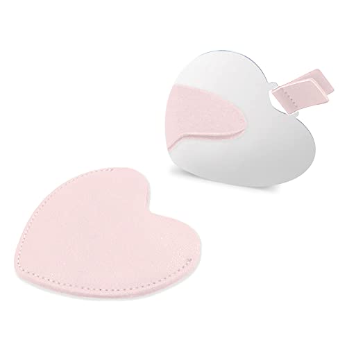 SNOMEL Compact Stainless Steel Mirror, Heart Shaped Shatterproof Pocket Mirror with PU Leather Sleeve, Mini Unbreakable Purse Mirror Portable for Travel Makeup Bag, for Women Girls, Pink - Image 1