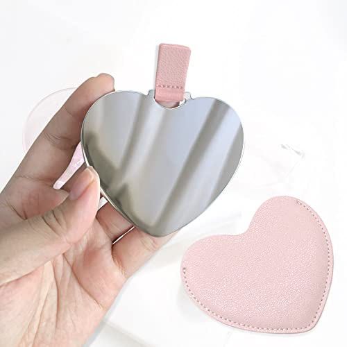 SNOMEL Compact Stainless Steel Mirror, Heart Shaped Shatterproof Pocket Mirror with PU Leather Sleeve, Mini Unbreakable Purse Mirror Portable for Travel Makeup Bag, for Women Girls, Pink - Image 5