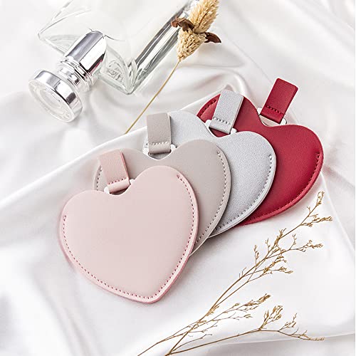 SNOMEL Compact Stainless Steel Mirror, Heart Shaped Shatterproof Pocket Mirror with PU Leather Sleeve, Mini Unbreakable Purse Mirror Portable for Travel Makeup Bag, for Women Girls, Pink - Image 2