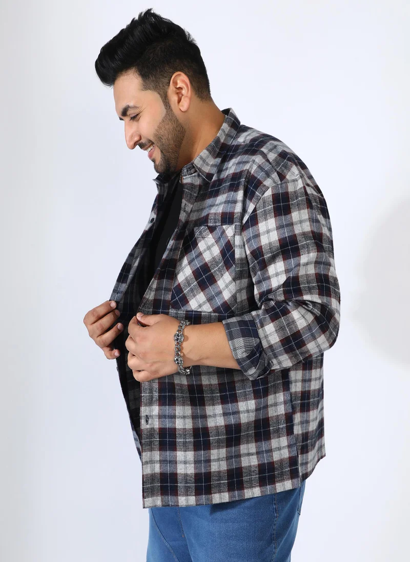 Instafab Plus Men's Navy Blue Tartan Plaid Shirt
