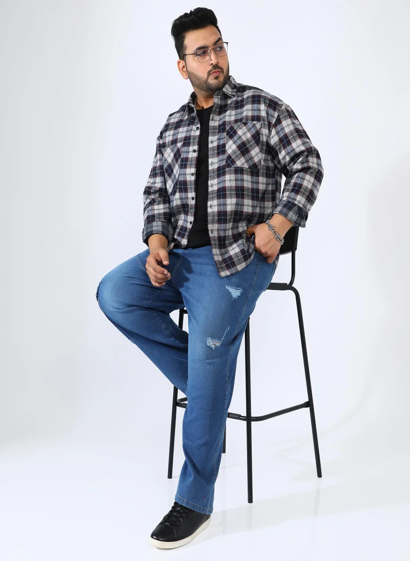 Instafab Plus Men's Navy Blue Tartan Plaid Shirt