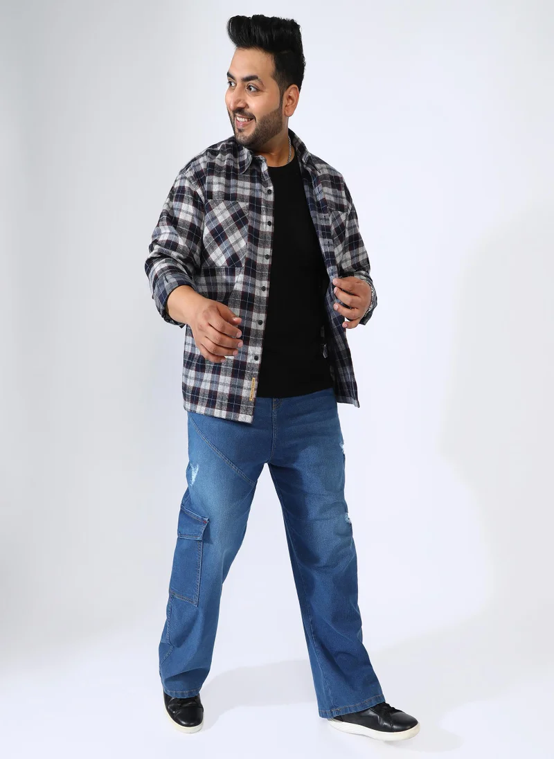 Instafab Plus Men's Navy Blue Tartan Plaid Shirt