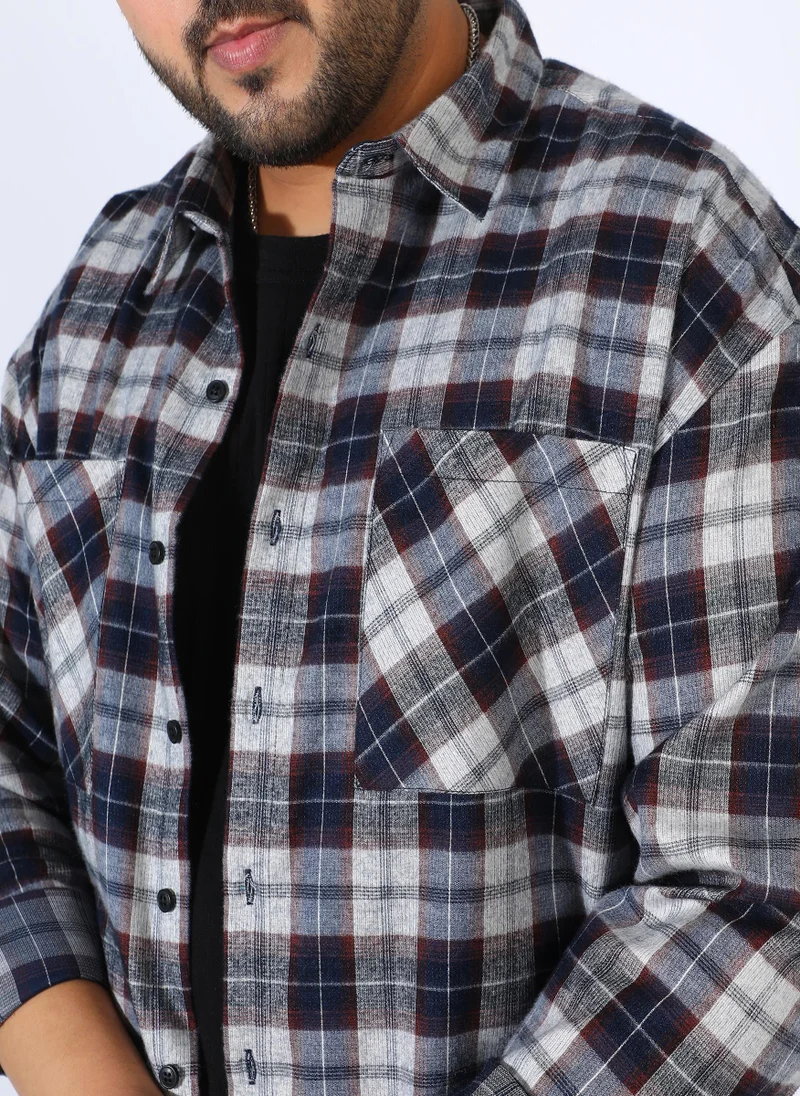 Instafab Plus Men's Navy Blue Tartan Plaid Shirt