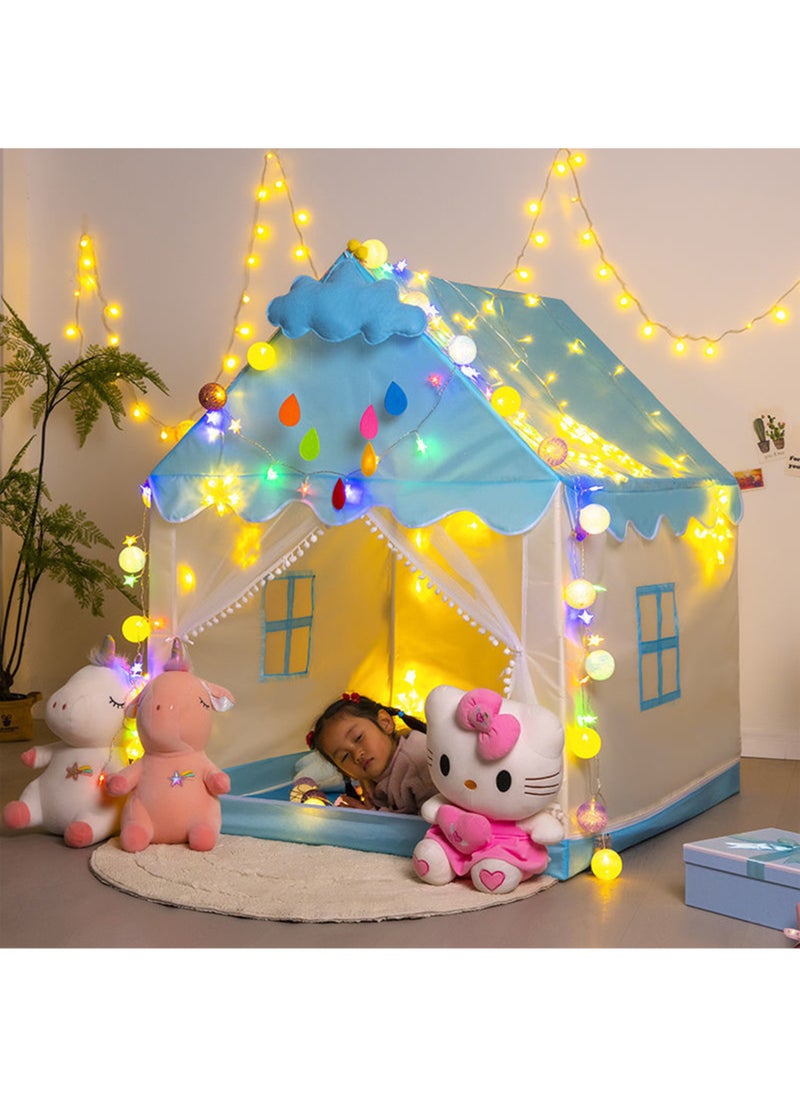 Paka Rabbit Children's game tent with star lights, ball lights, colorful flags and butterfly decorations for girls, large fairy tale playhouse, suitable for children's princess castle tent gift toys, suitable for girls, toddlers and children's playhouse（Size 51" x 47" x 41")  - Image 1