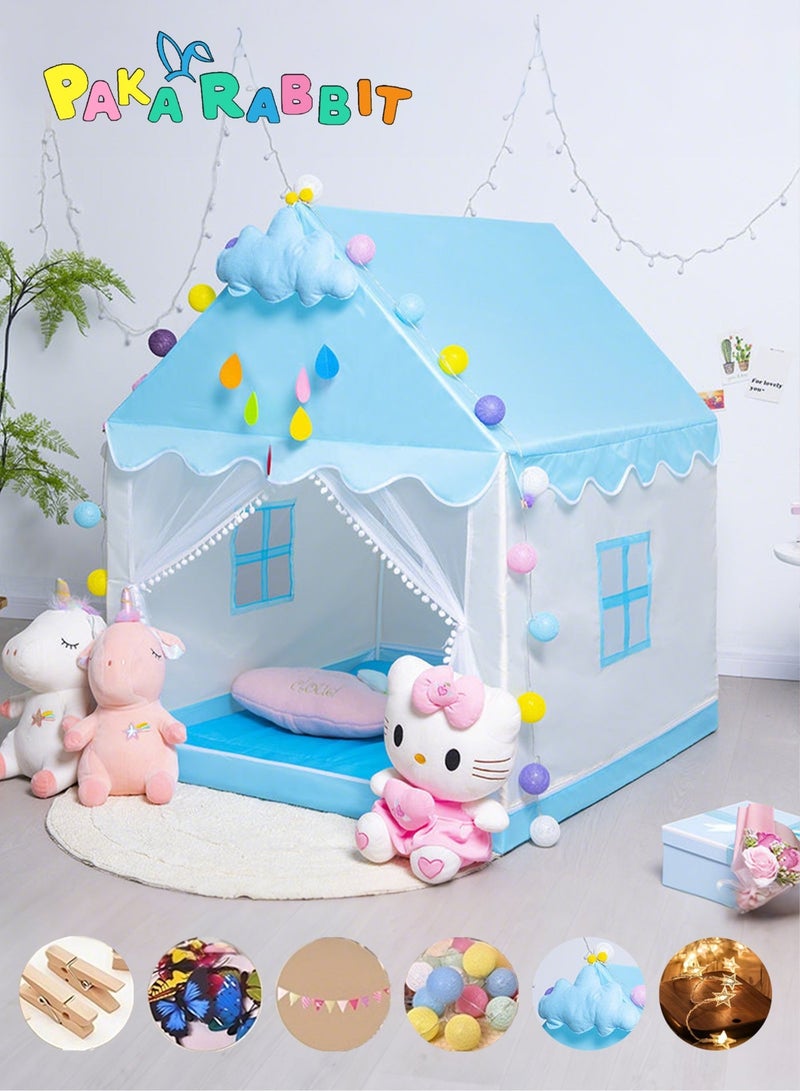 Paka Rabbit Large Kids Playhouse, Children's Game Tent With Star Lights, Ball Lights, Colorful Flags And Butterfly Decorations For Kids, Indoors Outdoors Activity Center For Girls Boys（Size 51" x 47" x 41") - Image 1