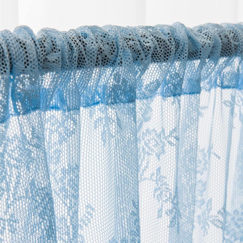 Deeprove Blue Lace Sheer Curtains 96 inches Long 2 Panels Set  Rose Florals Embroidery Privacy Window Treatment Pair Drapes forShabby Chic Victorian Decor  Rod Pocket  W57 x L96 - Image 3