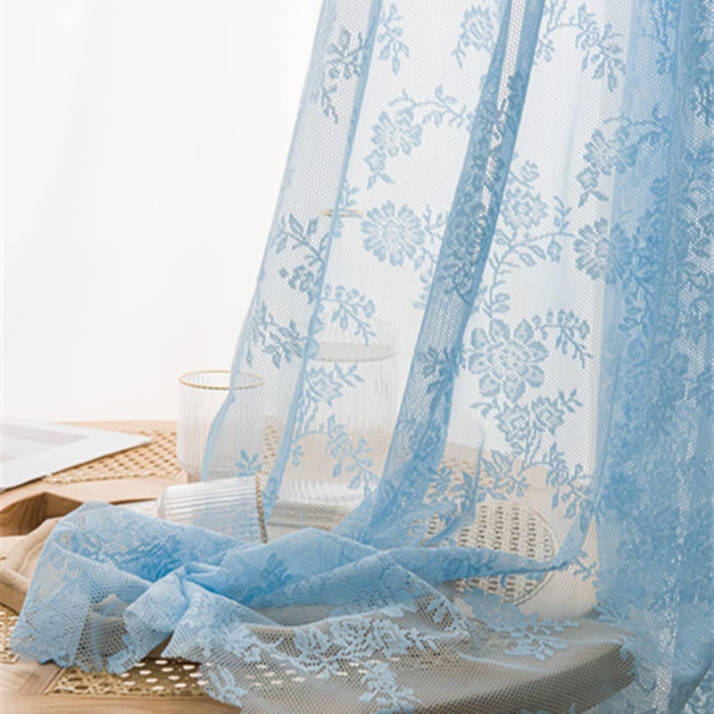 Deeprove Blue Lace Sheer Curtains 96 inches Long 2 Panels Set  Rose Florals Embroidery Privacy Window Treatment Pair Drapes forShabby Chic Victorian Decor  Rod Pocket  W57 x L96 - Image 5