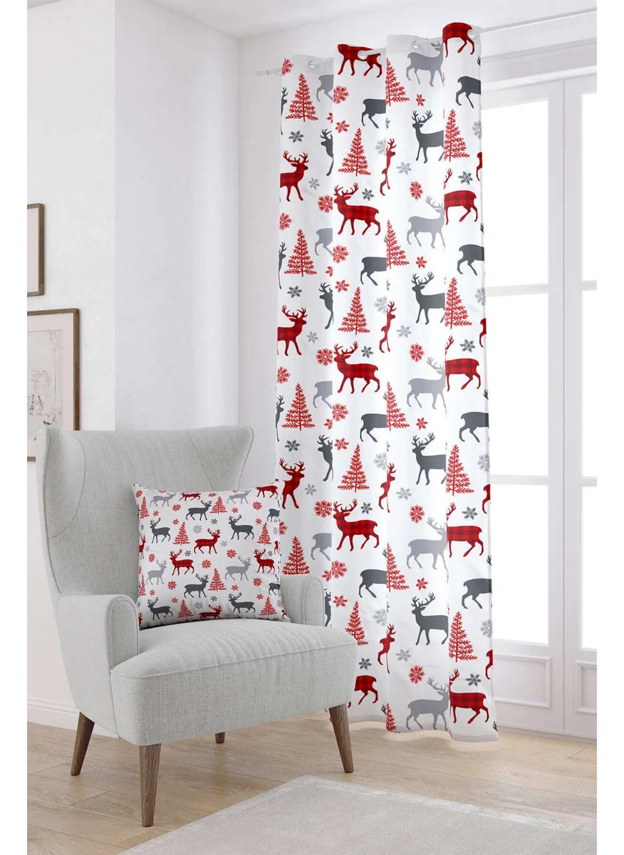 Cango Home Red Gray Christmas Themed Digital Printed Curtain CGH797-PR