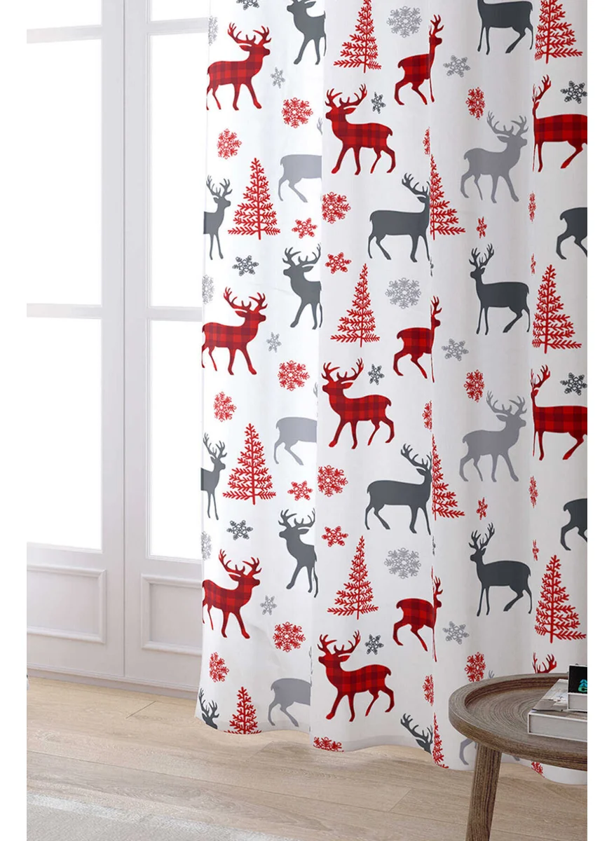 Cango Home Red Gray Christmas Themed Digital Printed Curtain CGH797-PR