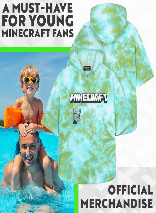 MINECRAFT بونشو ماينكرافت للأطفال والمراهقين، مناشف حمام بغطاء رأس، مناشف شاطئ ماصة (أخضر تيدي، 6-9 سنوات) - Image 3
