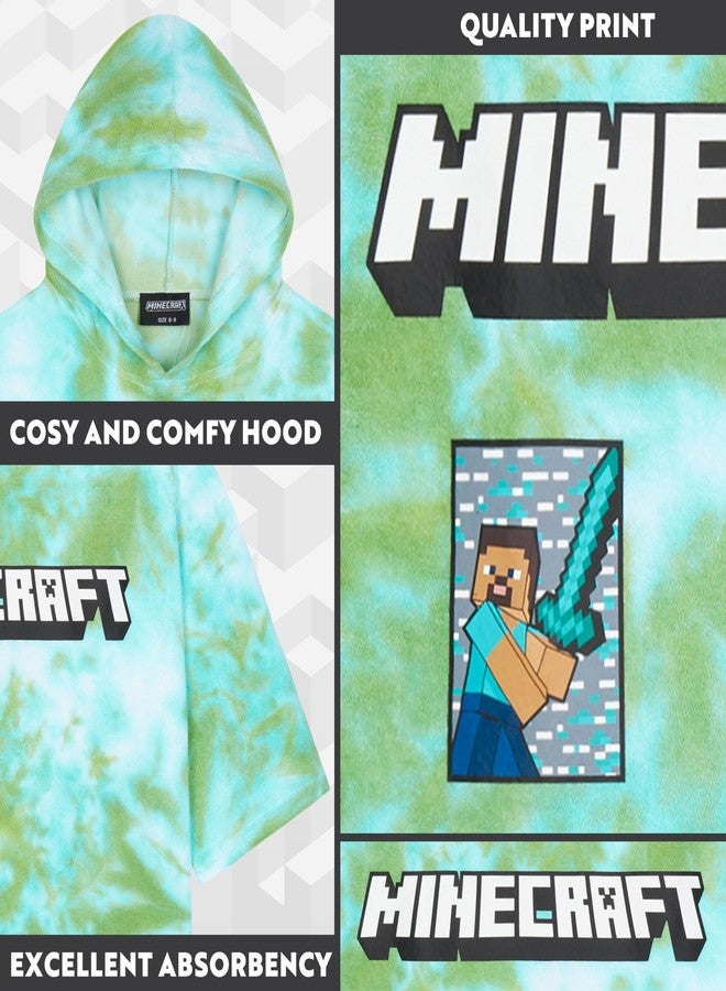 MINECRAFT بونشو ماينكرافت للأطفال والمراهقين، مناشف حمام بغطاء رأس، مناشف شاطئ ماصة (أخضر تيدي، 6-9 سنوات) - Image 4