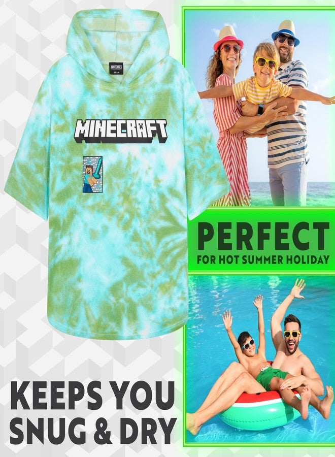 MINECRAFT بونشو ماينكرافت للأطفال والمراهقين، مناشف حمام بغطاء رأس، مناشف شاطئ ماصة (أخضر تيدي، 6-9 سنوات) - Image 2