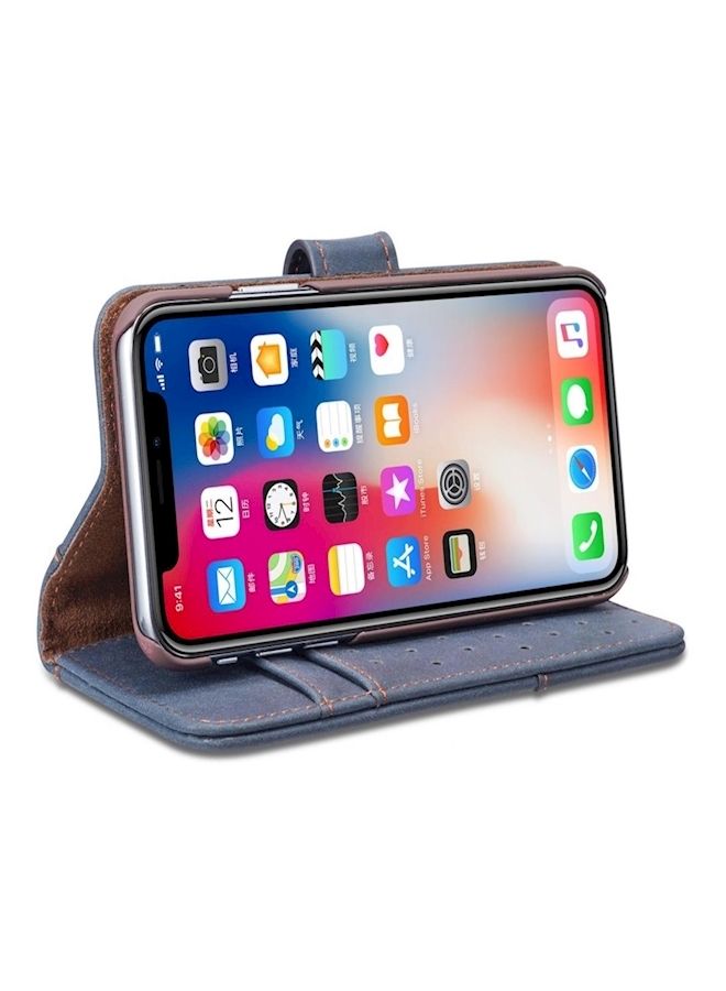 Loquat Flip Case Cover For Apple iPhone X Dark Blue - Image 3