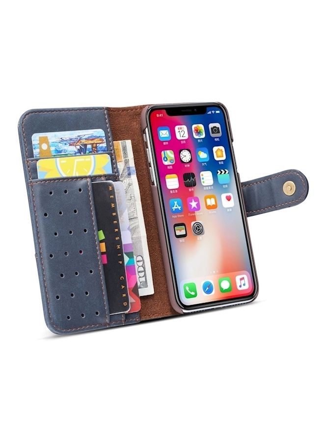 Loquat Flip Case Cover For Apple iPhone X Dark Blue - Image 2