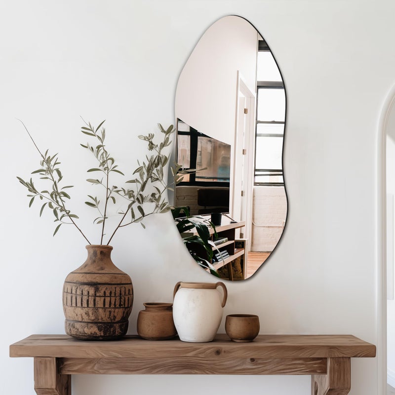 Delma Irregular Wall Mirror for Wall Entryway Bedroom Asymmetrical Mirror with Hooks Cloud Mirror Aesthetic MirrorFrameless Mirror