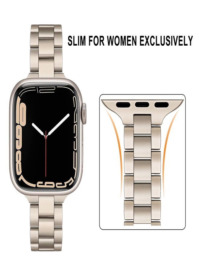 TRUMiRR Band for Apple Watch Series 9 8 7 41mm Starlight Women, Slim Stainless Steel Watchband Feminine Strap Replacement for iWatch SE Series 9 8 7 6 5 4 3 2 1 41mm 40mm 38mm - Image 3