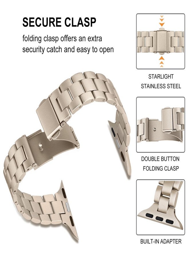 TRUMiRR Band for Apple Watch Series 9 8 7 41mm Starlight Women, Slim Stainless Steel Watchband Feminine Strap Replacement for iWatch SE Series 9 8 7 6 5 4 3 2 1 41mm 40mm 38mm - Image 4