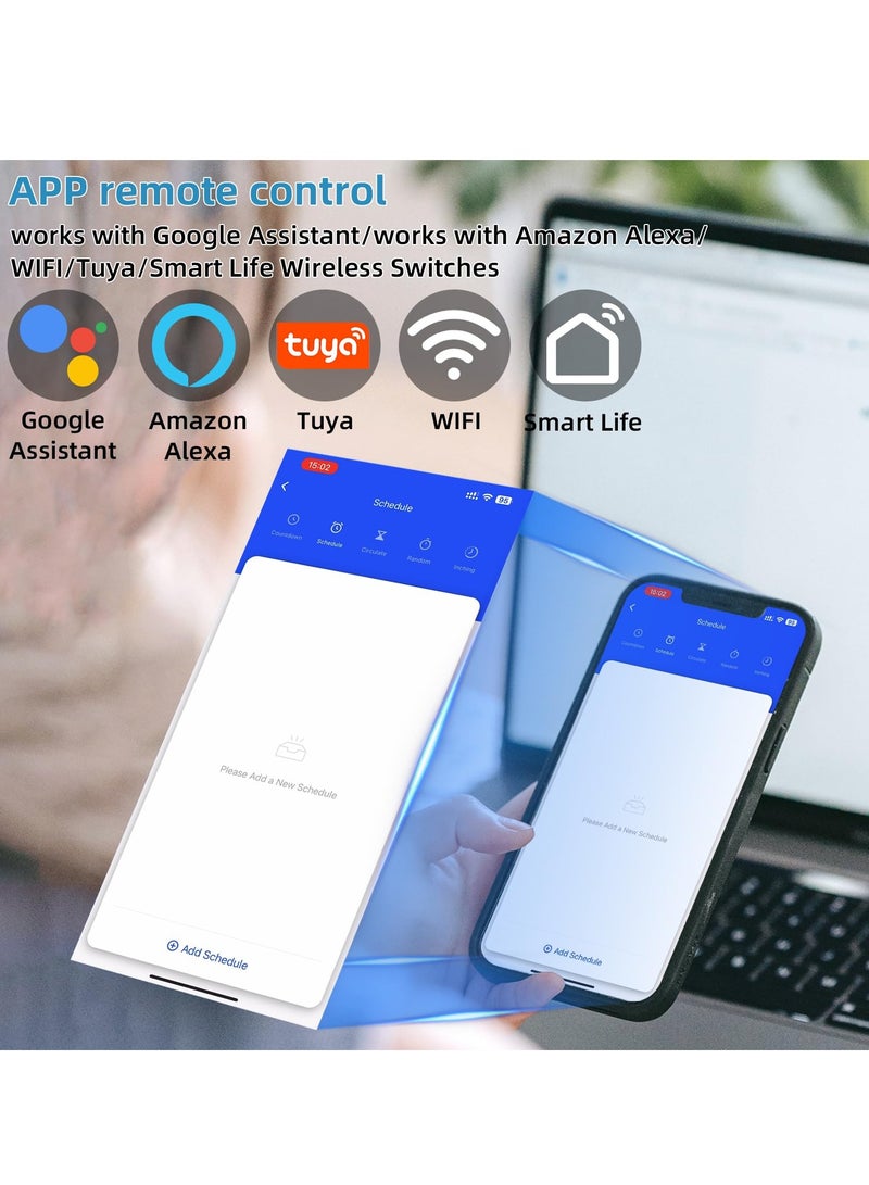 مفتاح ضوء جدار ذكي WiFi مجموعة مفاتيح الإضاءة اللاسلكية 16A 250V مفتاح 1-طريق 2-طريق جهاز استقبال بدون أسلاك بدون بطارية مفتاح مقاوم للماء متوافق مع Alexa و Google و Assistant وظيفة توقيت - Image 3