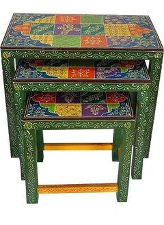 QUESERA Wooden Nesting Stool | Wooden Side Table | Wooden Stool Set of 3 pcs | Traditional Multicolor Hand Painted Stool Set of 3 pcs  - Image 1