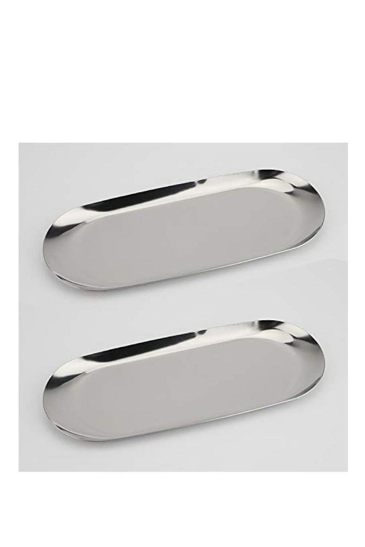 Stainless Steel Decorative Tray, 9 Inch Long, Jewelry Dish Cosmetics Organizer Bathroom Clutter Serving Platter Small Storage Tray, Oval, SilverStainless Steel Decorative Tray, 9 Inch Long, Jewelry Dish Cosmetics Organizer Bathroom Clutter Serving Platter Small Storage Tray, Oval, Silver  - Image 2