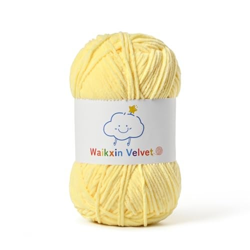 Waikxin Fluffy Chenille Yarn for Crocheting，Baby Yarn for Crocheting Soft，50g/1.76oz Velvet Amigurumi Yarn ，Fingering Weight Yarns for Crocheting Baby Blankets、DIY Craft.(Light Yellow) - Image 1