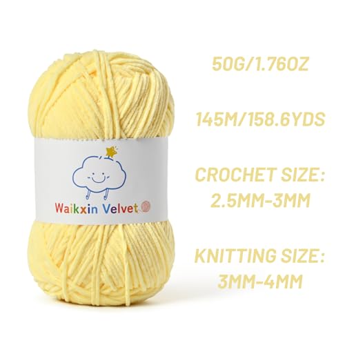 Waikxin Fluffy Chenille Yarn for Crocheting，Baby Yarn for Crocheting Soft，50g/1.76oz Velvet Amigurumi Yarn ，Fingering Weight Yarns for Crocheting Baby Blankets、DIY Craft.(Light Yellow) - Image 2