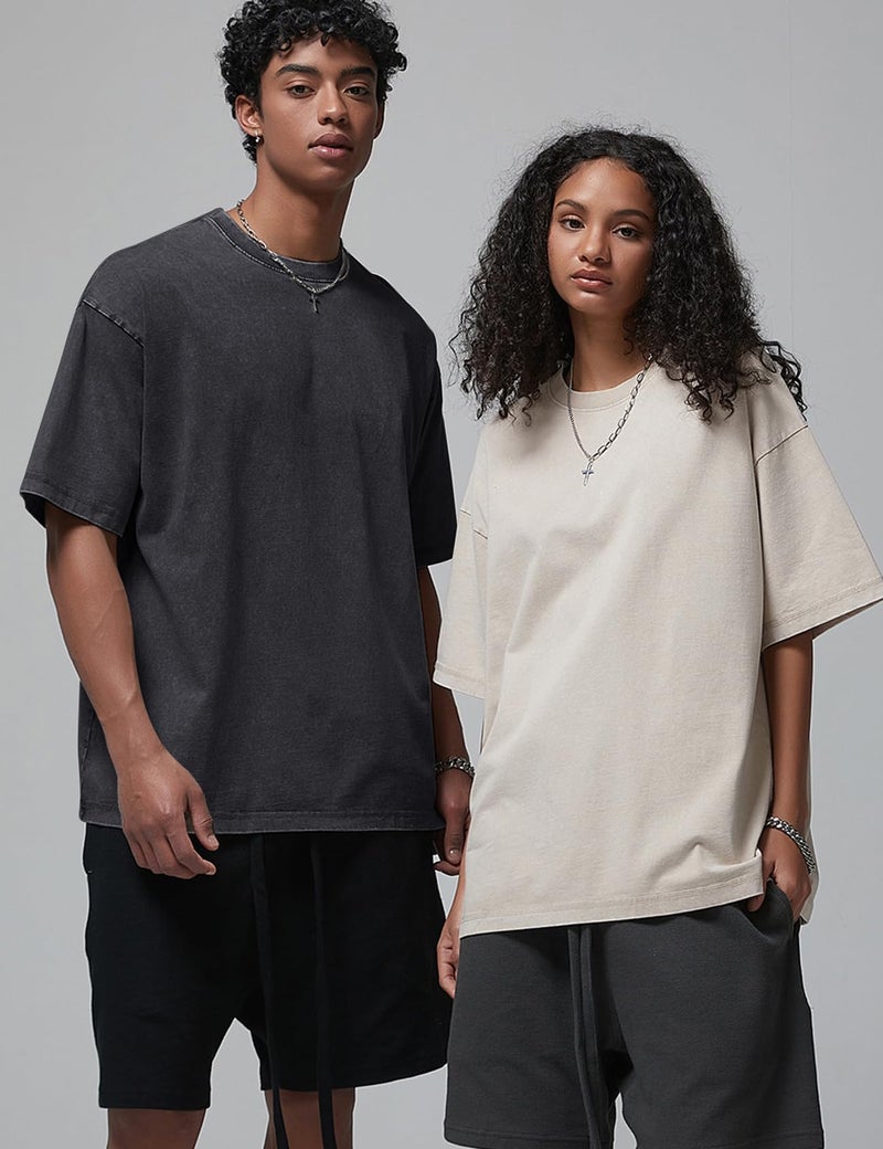 Arssm 3 Pack Men Oversized T Shirts Vintage Tee Loose Fit Short Sleeve Casual Streetwear Baggy Washed Unisex Tops(BlackArmyBeige-L) - Image 2
