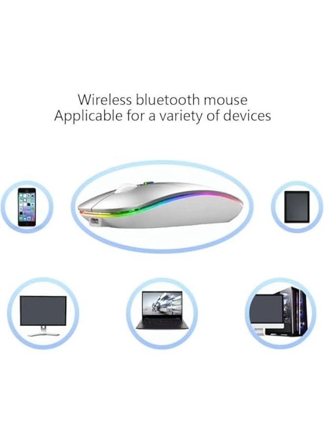 ماركة غير محددة EGEN Wireless charging Mouse, 2.4GHz wireless and Bluetooth dual mode, with USB receiver, slim portable silent mouse,RGB lights, compatible with laptop, desktop computer (silver)  - Image 4