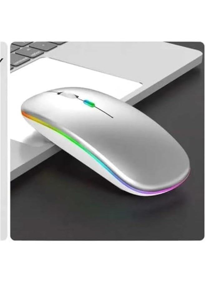 ماركة غير محددة EGEN Wireless charging Mouse, 2.4GHz wireless and Bluetooth dual mode, with USB receiver, slim portable silent mouse,RGB lights, compatible with laptop, desktop computer (silver)  - Image 2