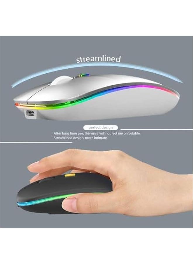 ماركة غير محددة EGEN Wireless charging Mouse, 2.4GHz wireless and Bluetooth dual mode, with USB receiver, slim portable silent mouse,RGB lights, compatible with laptop, desktop computer (silver)  - Image 3