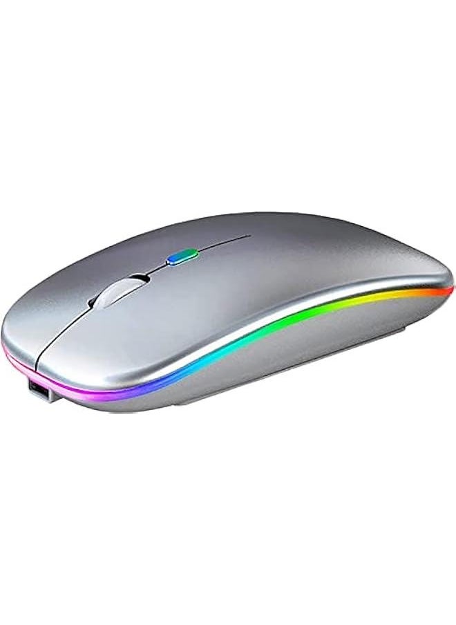 ماركة غير محددة EGEN Wireless charging Mouse, 2.4GHz wireless and Bluetooth dual mode, with USB receiver, slim portable silent mouse,RGB lights, compatible with laptop, desktop computer (silver)  - Image 1