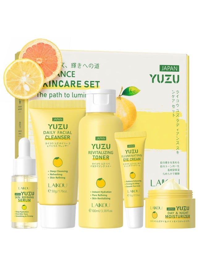 لايكو مجموعة العناية بالبشرة يوزو راديانس من لايكو - مجموعة للعناية بالبشرة من 5 قطع للرجال والنساء، تتضمن منظفًا، وتونر، ومصلًا، وكريمًا للعينين، ومرطبًا لبشرة متوهجة - Image 1