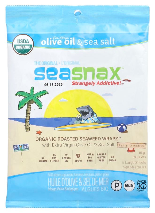 seasnax - Organic Roasted Seaweed Wrapz Original 5 Large Sheets 0.54 oz (15 g) - Image 1