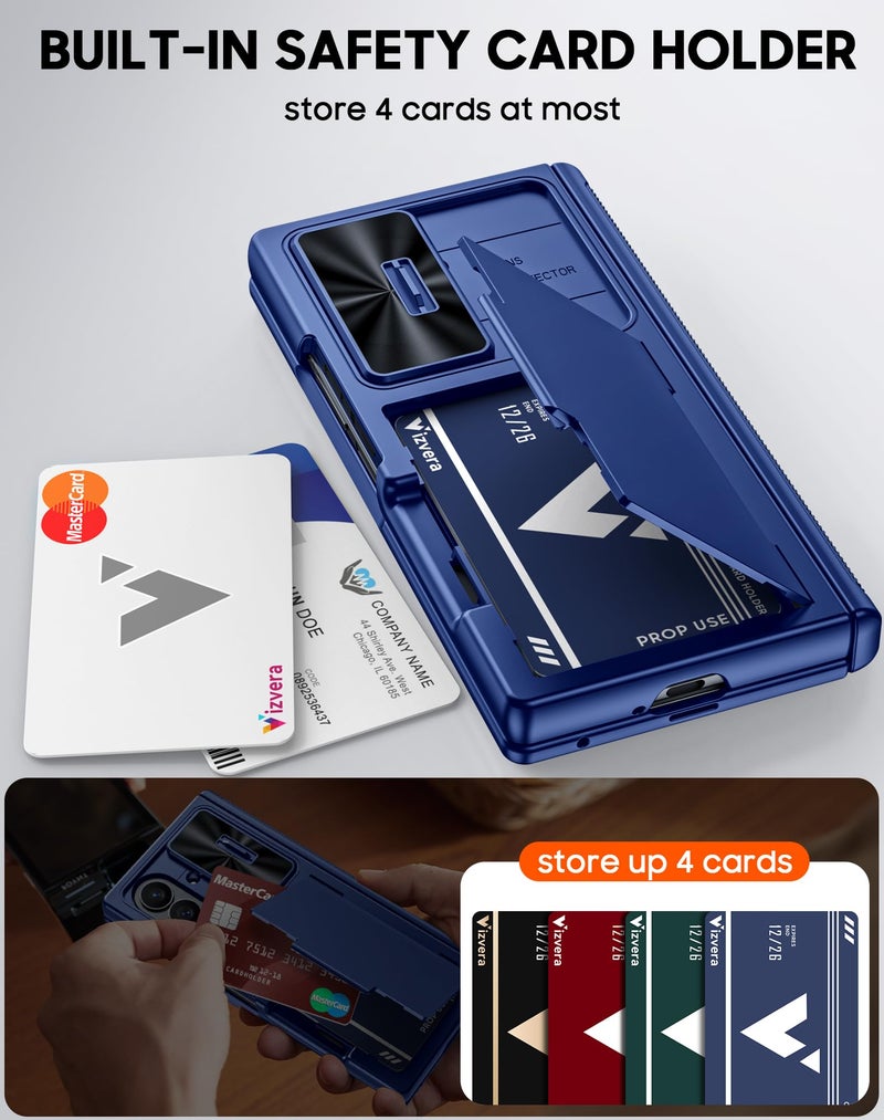 Vizvera for Samsung Galaxy Z Fold 7 Case RFID Wallet with Cards Holder [Hinge Cover] [Camera Cover] Shockproof Silicone Protective Phone Case for Z Fold 7 2025-Blue - Image 4