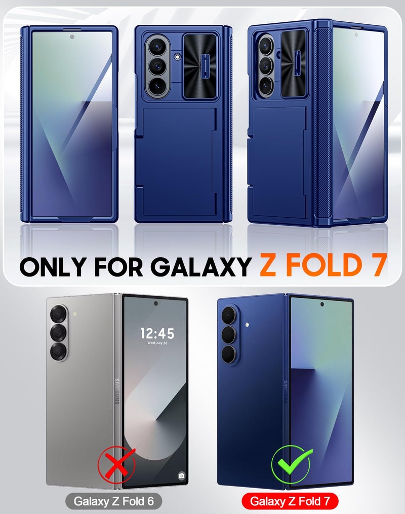 Vizvera for Samsung Galaxy Z Fold 7 Case RFID Wallet with Cards Holder [Hinge Cover] [Camera Cover] Shockproof Silicone Protective Phone Case for Z Fold 7 2025-Blue - Image 2