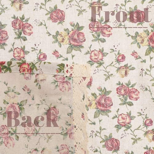 Moslovstar Farmhouse Cotton Linen Tier Curtain 15.7 Inch Long Elegant Floral Lace Window Valance Kitchen Bathroom Short Curtain, 1 Panel, Blooming Roses on Beige - Image 5
