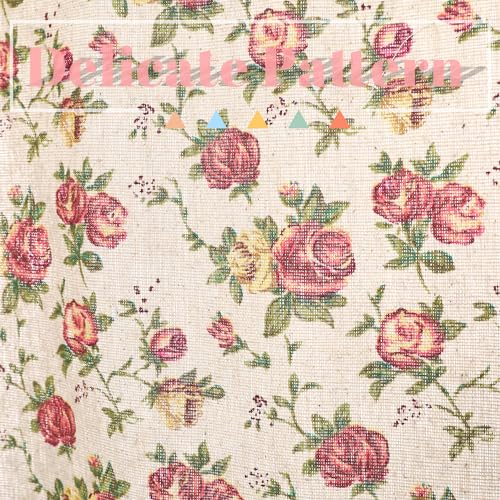 Moslovstar Farmhouse Cotton Linen Tier Curtain 15.7 Inch Long Elegant Floral Lace Window Valance Kitchen Bathroom Short Curtain, 1 Panel, Blooming Roses on Beige - Image 4