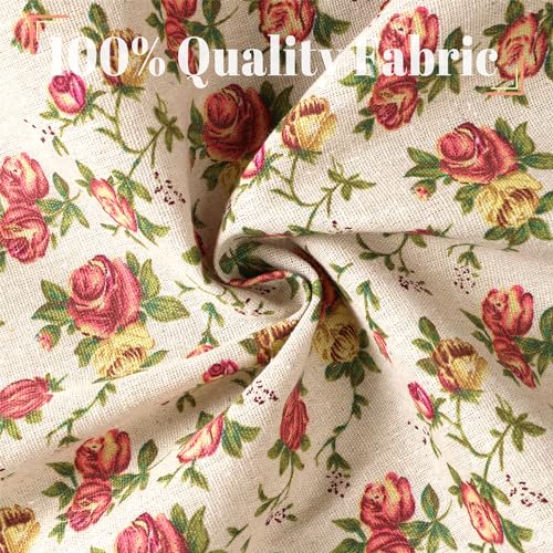 Moslovstar Farmhouse Cotton Linen Tier Curtain 15.7 Inch Long Elegant Floral Lace Window Valance Kitchen Bathroom Short Curtain, 1 Panel, Blooming Roses on Beige - Image 2
