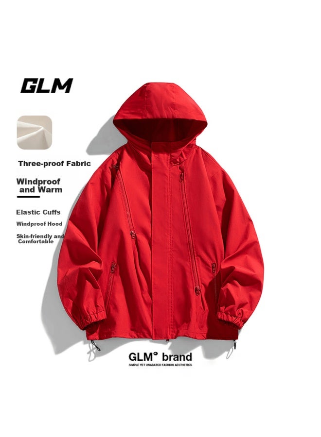 Glm Men's Hooded Jacket Autumn Winter Trendy Loose Fit Sports Outdoor Casual Hard Shell Coat - Image 1