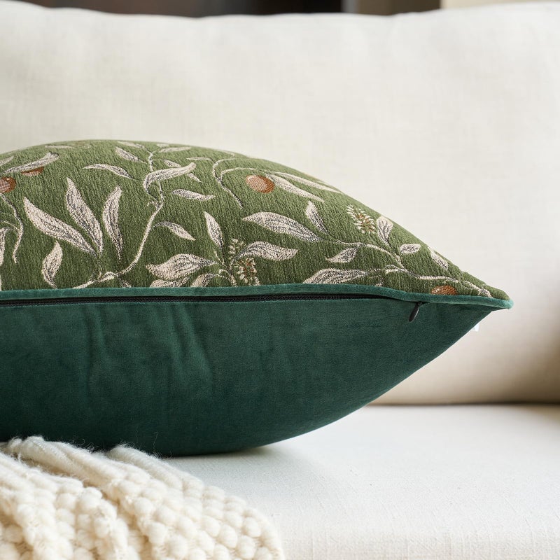 Alerfa Green Floral Throw Pillow Cover 20 x 20 Inch Sqaure Luxury Decorative Pillow Cover for Couch Living Room Bedroom - Image 2