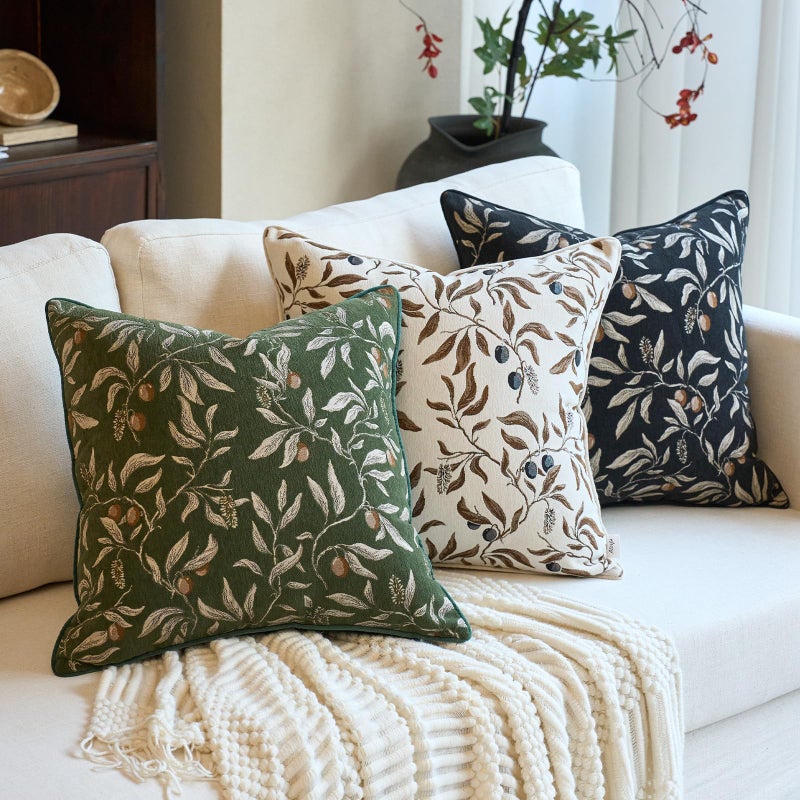 Alerfa Green Floral Throw Pillow Cover 20 x 20 Inch Sqaure Luxury Decorative Pillow Cover for Couch Living Room Bedroom - Image 4