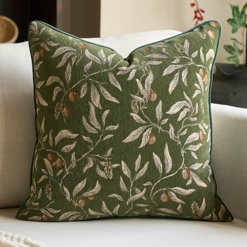 Alerfa Green Floral Throw Pillow Cover 20 x 20 Inch Sqaure Luxury Decorative Pillow Cover for Couch Living Room Bedroom - Image 1