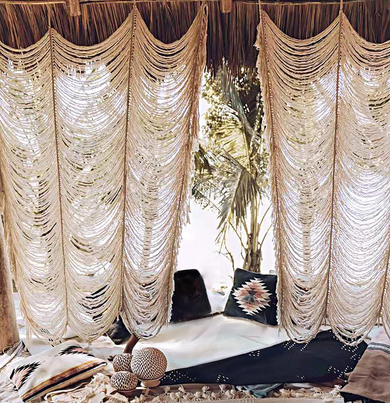 Flber Macrame Curtain Boho Curtain Doorway Window Wall Decor Fiber Yarn Art Craftsmanship Bedroom Headboard DÃ©cor,59" W x 75" H(1 Panel) - Image 1