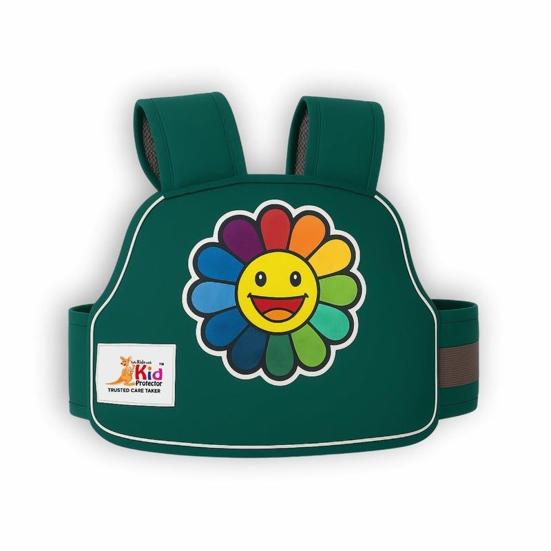 Kid Protector Child Safety Belt for Two-Wheeler | 4-Point Harness | Adjustable (35-90 cm) | Reflective Strips | Age 2-7 | Bike, Scooter Harness | Strong & Durable Fabric (Green) - Image 2