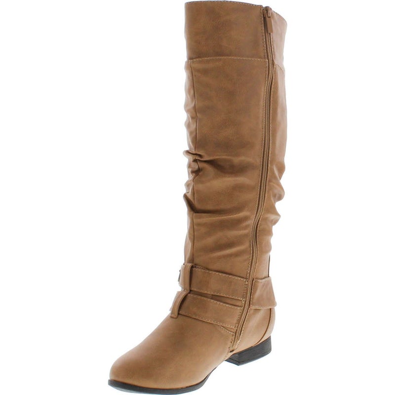 TOP Moda Womens Coco-20 Knee High Round Toe Buckle Slouched Riding Flat Boots,Taupe,8.5 - Image 2