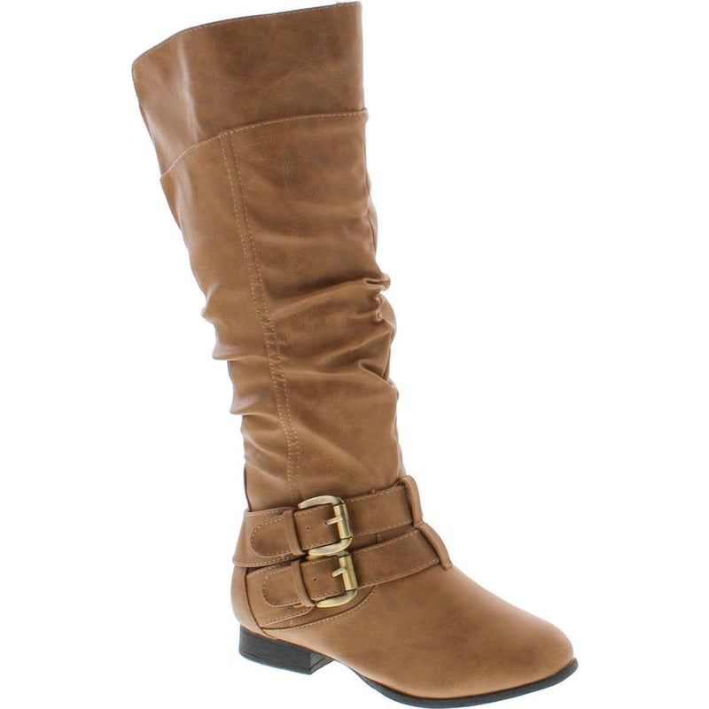 TOP Moda Womens Coco-20 Knee High Round Toe Buckle Slouched Riding Flat Boots,Taupe,8.5 - Image 1