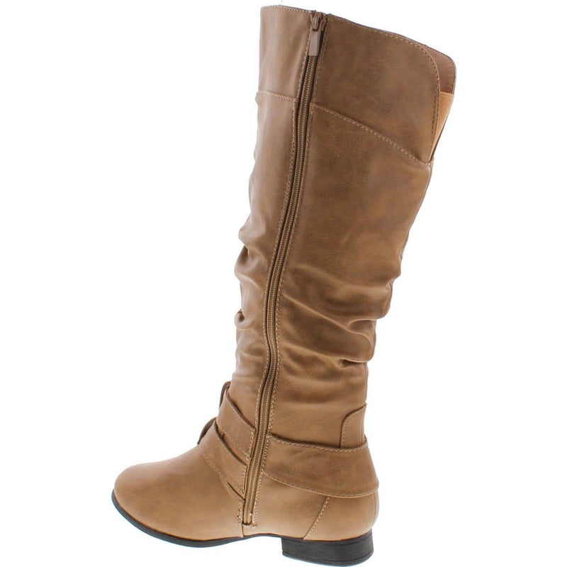 TOP Moda Womens Coco-20 Knee High Round Toe Buckle Slouched Riding Flat Boots,Taupe,8.5 - Image 3